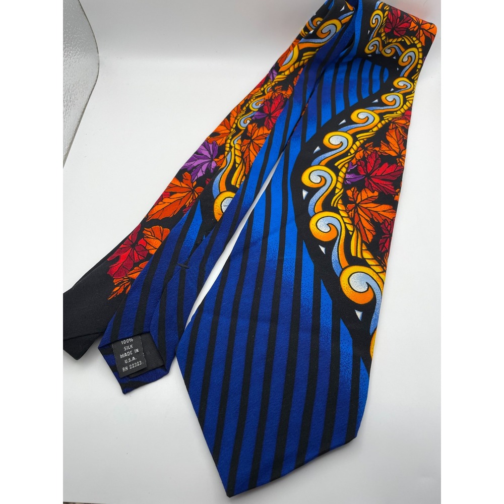 Rush Limbaugh No Boundaries Silk Tie Blue Black Stripe Autumn Leaf USA RN 22323